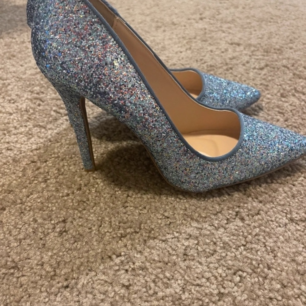 Elegant Blue Glitter Women's Pointed Heels